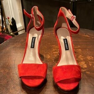 Nine West Red Suede Platform Ankle-Strap Heels